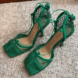 Gianni Bini Emerald Square-Toed Lace-Up Net Heels